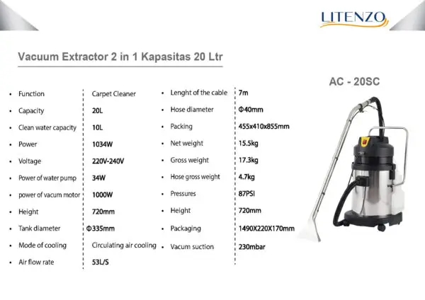 Vacuum Extractor 2 in 1 Cap. 20 liter