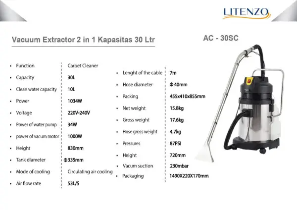Vacuum Extractor 2 in 1 Kapasitas 30 Ltr