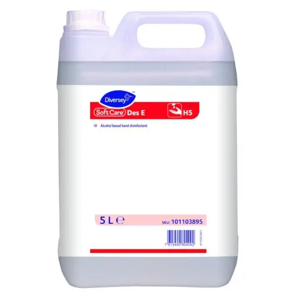 Soft Care Des E H5 - Disinfektan tangan berbahan dasar alkohol (71,58%).